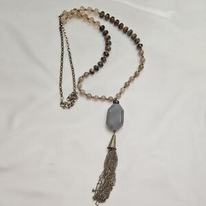 Women's Long Natural Gemstone Tiger's Eye Agate Chain Tassel Necklace NWOT